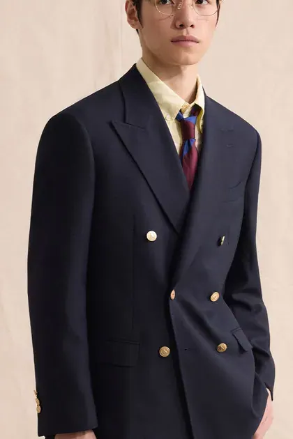Шерстяной блейзер для машинной стирки с металлическими пуговицами, тёмно-синий