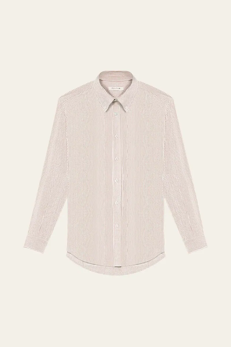 Сорочка Ivy из стираного оксфорда в полоску с воротником button-down, вид спереди